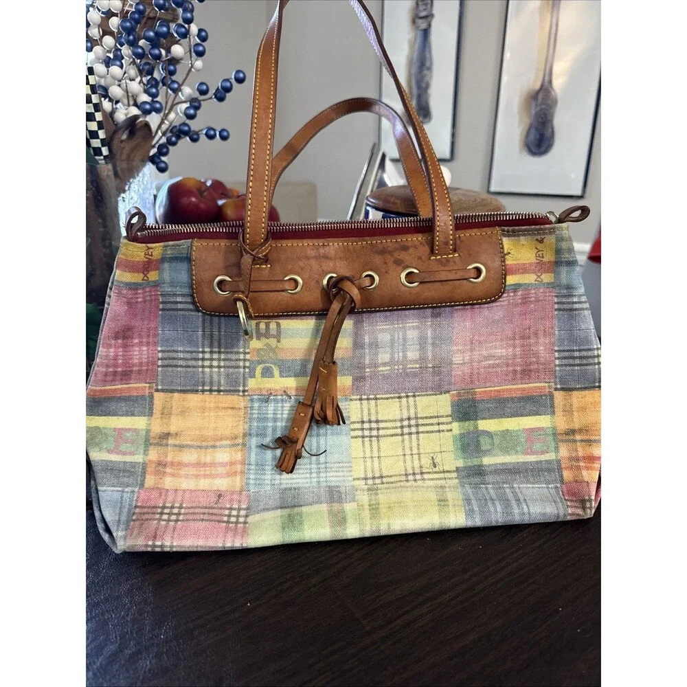 Dooney & Bourke Medium Vintage Patchwork Plaid Canvas Handbag No Lining Inside